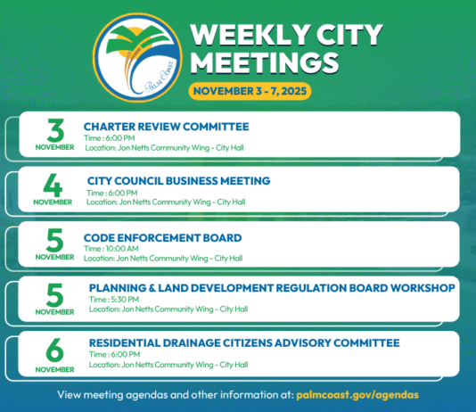 Palm Coast City Council Business Meeting on November 4, 2025, at 6:00 p.m.