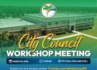 Palm Coast City Council Workshop Meeting on Tuesday, March 10, 2026, at 9:00 a.m.