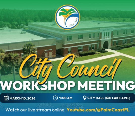 Palm Coast City Council Workshop Meeting on Tuesday, March 10, 2026, at 9:00 a.m.