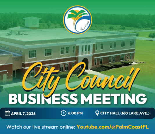 Palm Coast City Council Business Meeting on Tuesday, April 7 at 6:00 p.m.
