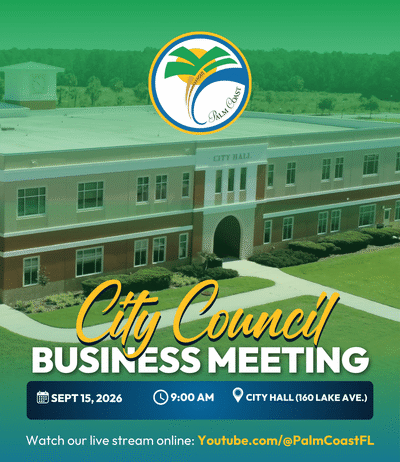 Palm Coast City Council Business Meeting on Tuesday, September 15, 2026, at 9:00 a.m.